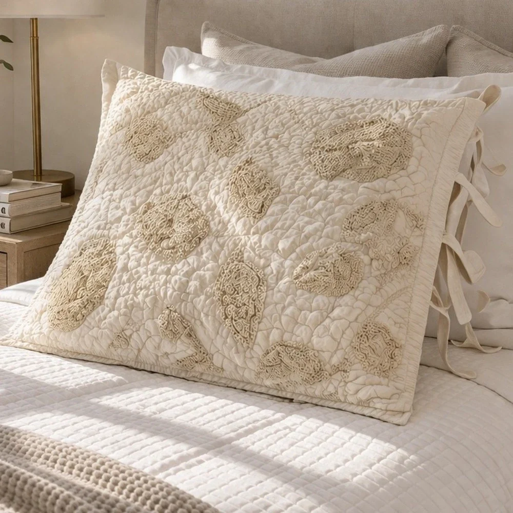 Vtg. Pottery Barn 100% Cotton Embroidered Quilted Sham 2007 Embroidered‎ Single